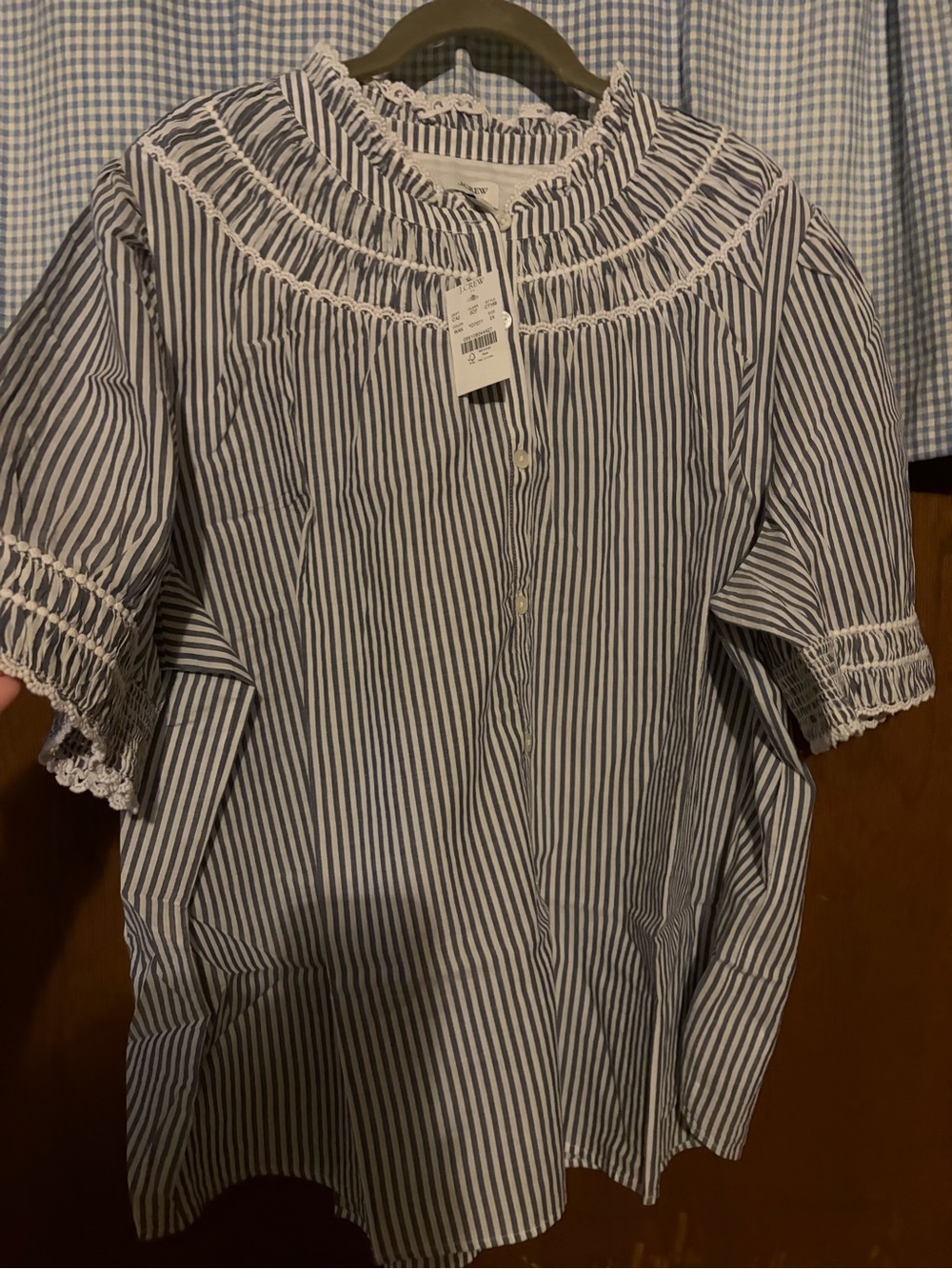 J. Crew Blue & White Striped Smocked Yoke Blouse